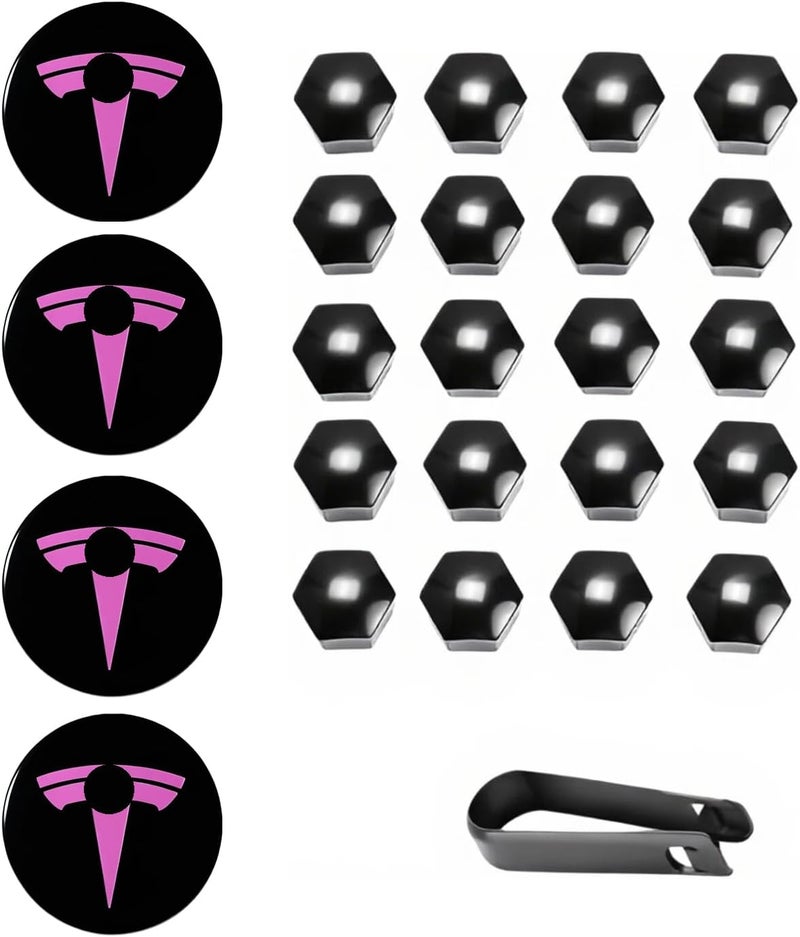 Tesheer Wheel Center Hub Cap Kit with Tesla Emble Brand Center Caps for Model 3 Model Y with 20 Lug Nut Covers (4PCS) (Purple) - Image 2